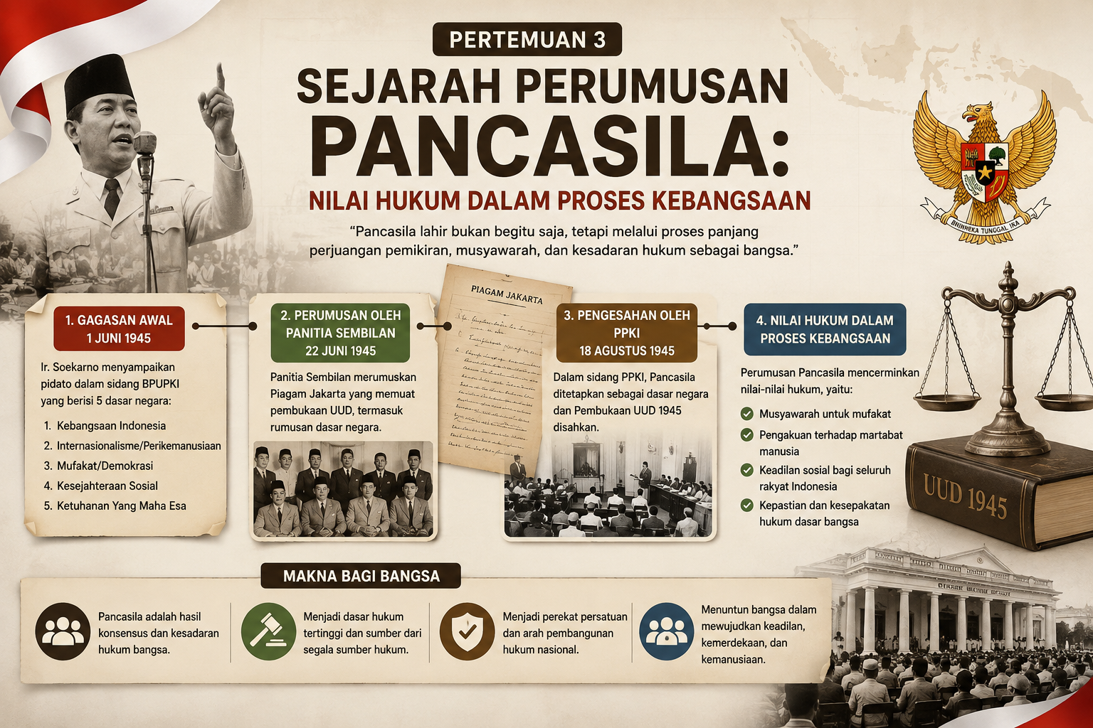 Pertemuan 3: Sejarah Perumusan Pancasila: Nilai Hukum dalam Proses Kebangsaan